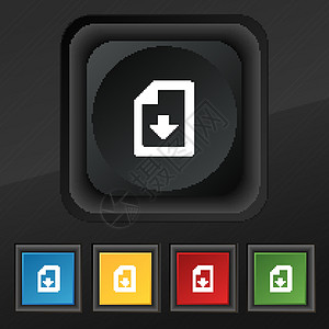 导入 下载文件图标符号 在用于设计的黑色纹理上设置五个彩色 时髦的按钮 矢量图片