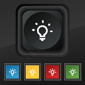 亮灯 Idea 图标符号 在黑色纹理上为您设计一套五色 时髦的按钮 矢量照明质量令牌创造力海豹活力标签灯泡玻璃力量图片