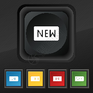 新图标符号 用于设计设计的黑纹理上5个彩色 时髦按钮集 矢量图片