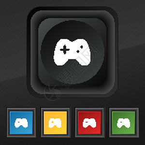 游戏杆图标符号 用于设计设计的黑纹理上5个彩色 时髦的按钮集 矢量图片