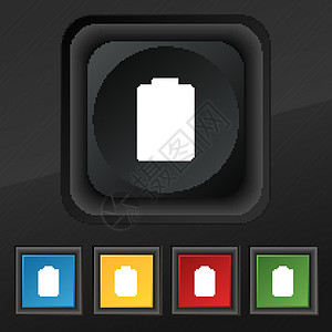 电池空了 低电量图标符号 为您的设计设置黑色纹理上的五个色彩缤纷 时尚的按钮 向量图片
