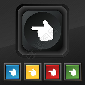 指向手图标符号 在黑色纹理上为设计设置5个彩色 时髦的按钮 矢量网络屏幕电脑指纹技术艺术互联网手指老鼠光标图片