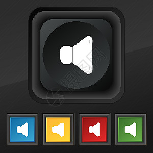 音量 声音图标符号 在用于设计的黑色纹理上设置五个彩色 时髦的按钮 矢量技术金属控制插图音乐界面背景图片