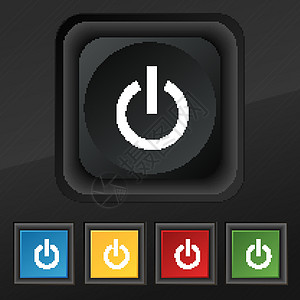 动力图标符号 在用于设计设计的黑色纹理上设置五个彩色 时髦的按钮 矢量图片