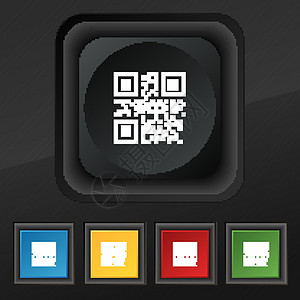 Qr 代码图标符号 在用于设计设计的黑色纹理上设置5个彩色 时髦的按钮 矢量图片