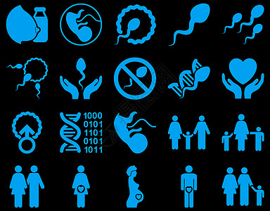 医疗图标集细胞怀孕螺旋保险蓝色技术救护车父母黑色背景图片