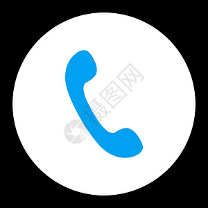 电话平蓝白双色圆环按钮电话背景白色拨号讲话热线扬声器黑色字形电话号码背景图片