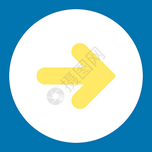右箭头平平平黄色和白颜色圆环按钮字形界面导航运动标记商业光标复选标签蓝色图片