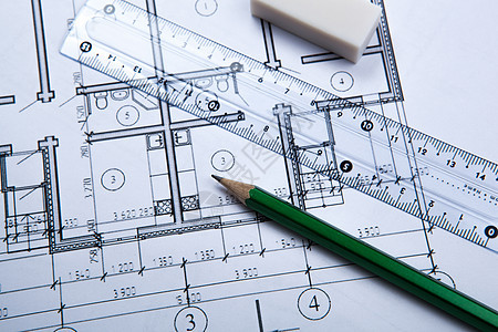 利用纸张和工具职业商业几何学建设橡皮工作绘图建筑学办公室桌面图片