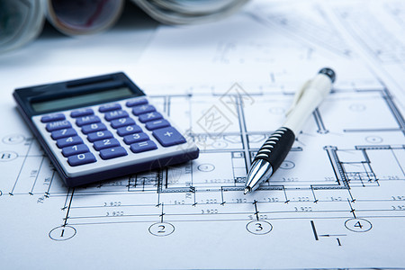 利用纸张和工具桌面计算器技巧绘图工作建设几何学商业建筑学设计师背景图片