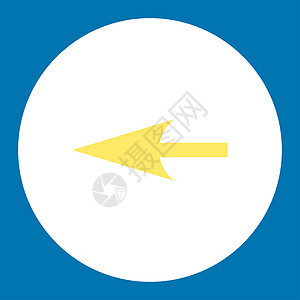 尖锐左箭头平面黄色和白颜色运动水平背景穿透力指针导航白色光标图标蓝色图片