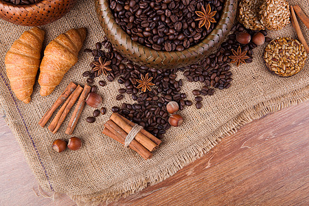 竹篮中烤煮咖啡豆食物棕色咖啡袋药品厨房食品香料农业静物芳香图片