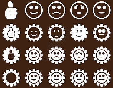 情感图标设置和微笑工具图标机器机械符号配置喜悦背景好成绩表情进步棕色插画