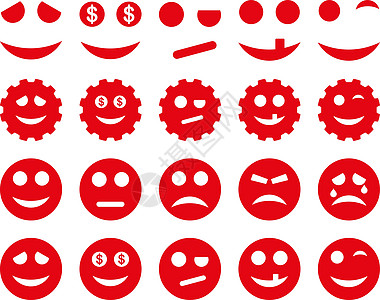 情感图标工具 齿轮 微笑 表情图标乐趣眼睛图标集幸福牙科快乐控制字形财富符号插画