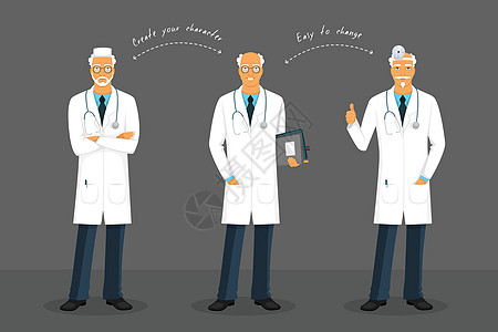 各种姿势的老医生绘画男性科学男人艺术牙科专家工人医院工作图片