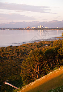 日落市下城市天际星系阿拉斯加北美水平景观市中心海岸线建筑学日志支撑入口厨师锚地图片