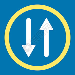 垂直平面黄色和白颜色四向矢量图标的垂直同步运动字形蓝色指针交换方法倒置白色变体图片