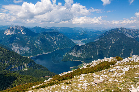 Hallstat湖的视图岩石土地远足平台假期山脉旅行高山手指风景图片