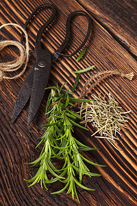 新鲜的和干燥的迷迭香草乡村调味品棕色美食烹饪植物芳香草药风格绿色图片