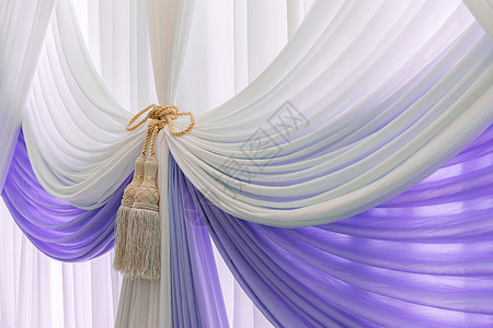 豪华甜蜜的白色和蓝色窗帘及贝壳工艺房子环境奢华装饰绳索织物风格装饰品边缘图片