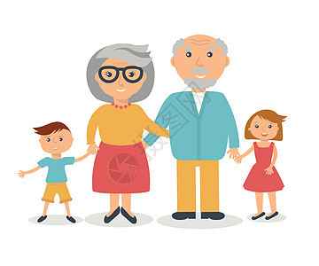 祖父母和他们的孙子孙女 人们家庭的概念 平式的矢量图片