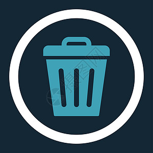 废件可平坦蓝色和白色颜色 圆形光栅图标回收站倾倒生态垃圾箱垃圾桶字形环境背景深蓝色回收图片