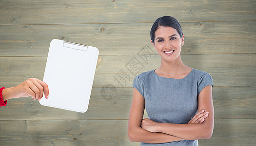 微笑的女商务人士的复合形象商务剥离木板数字职业人士女士计算机商业女性图片