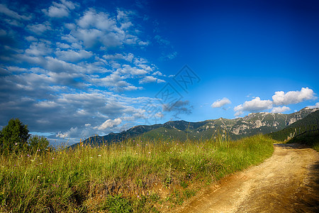 晚上好 西蒙村山丘的日落 布兰尼全景天空环境顶峰太阳阳光草地场地风景爬坡图片