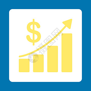 销售额增长图标字形金融白色条形蓝色数据黄色背景销售量生长图片