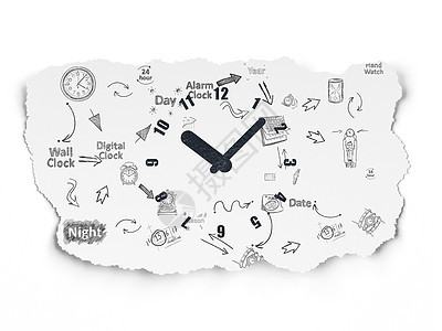 时间线概念 撕纸时钟背景流程图时间图表日程黑色绘画白色历史倒数展示图片