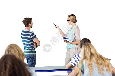 学生和教师在课堂上指向黑板的复合图像图片