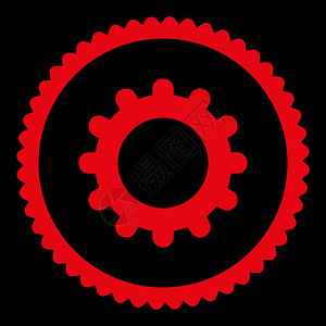 Gear 平面红彩圆邮票图标工业旋转服务证书红色力学橡皮配置引擎机械图片