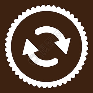 刷新平面白彩圆邮票图标旋转回收交易字形棕色橡皮箭头背景海豹证书图片