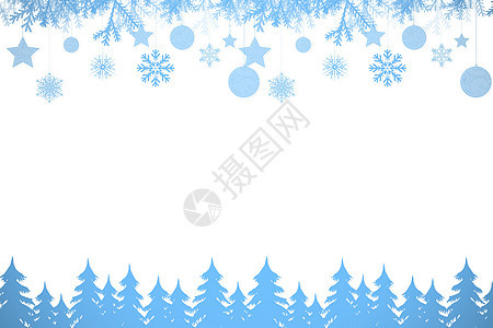 蓝色雪片边框森林雪花枞树计算机绘图天气背景图片