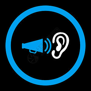 蓝色和白色平面广告四向矢量图标音乐喇叭背景公告警报噪音说话耳朵放大器扩音器图片