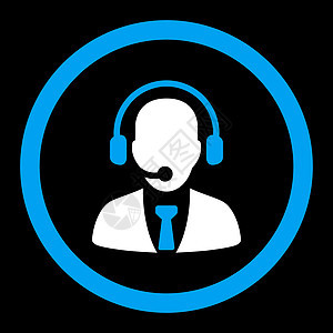 呼叫中心平淡蓝色和白颜色四向矢量图标男人商业求助帮助操作员讲话顾问耳机麦克风电话图片