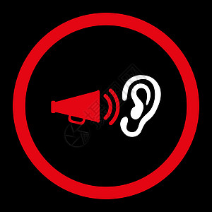 红色和白色平面广告粉红和白颜色四向矢量图标字形耳朵嗓音品牌推广背景噪音音乐播送警报图片