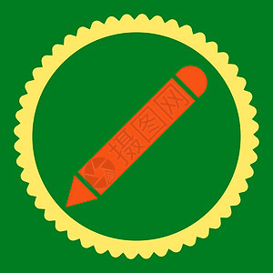 平平板橙色和黄色圆形邮票图标签名编辑橡皮证书背景绿色海豹记事本铅笔背景图片