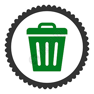 回收站图标废垃圾罐平坦绿色和灰色环形邮票图标篮子橡皮倾倒证书垃圾桶回收站回收海豹生态环境背景