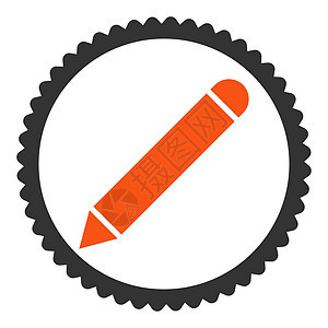平平板橙色和灰色圆形邮票图标编辑签名记事本铅笔海豹橡皮证书背景图片
