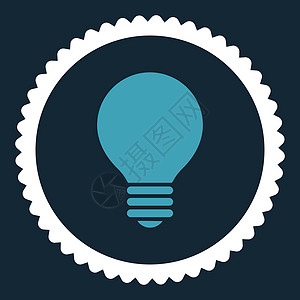 蓝色和白彩色平板Bulb电机圆形邮票图标照明解决方案风暴橡皮专利思维玻璃发明证书头脑图片