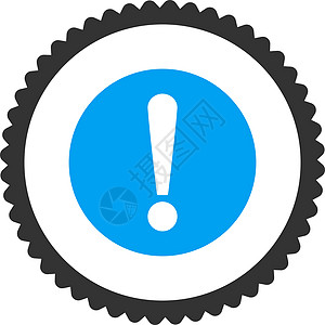 问题平面蓝色和灰色 圆形邮票图标信号注意力安全橡皮感叹号风险预防证书危险惊呼图片