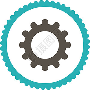 Gear 平面灰色和青青色环形邮票图标工程旋转引擎工业配置创新橡皮工厂机械控制图片