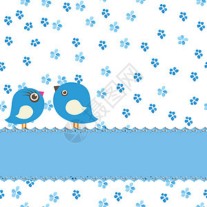 两只可爱鸟的贺卡 画上完美无缝的背景打印液体纺织品装饰品生日卡片圆圈织物蓝色墙纸图片