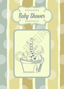 带有复古玩具的婴儿淋浴卡新生庆典童年淋浴艺术鸭子孩子生日卡片男生图片