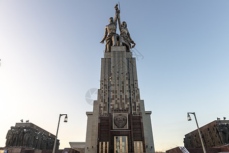 莫斯科VDNKH著名纪念碑艺术旅行友谊过冬天空雕像花朵场景标识联盟图片