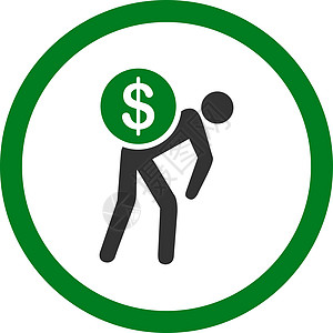 货币信使平绿色和灰色双向矢量图标销售量硬币投资工作现金订金运输电子商务收益首都图片