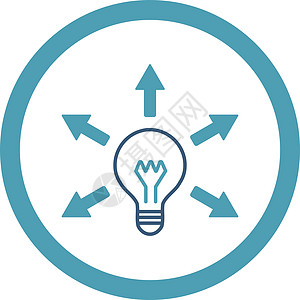 Idea 平淡青色和蓝色四向矢量图标暗示气泡理念创造力科学力量照明发明灯泡头脑图片