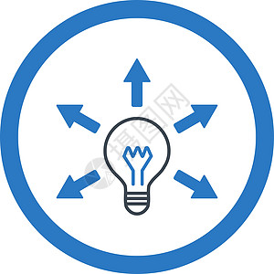 Idea 平平滑的蓝色颜色四向矢量图标灯泡发明玻璃理念创新暗示电子产品头脑字形辐射图片