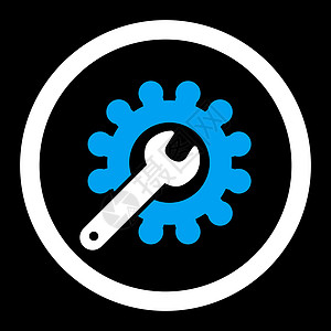 自定义平板蓝色和白颜色 整向量图标锤子机械车轮工具维修建造扳手配置工作技术图片